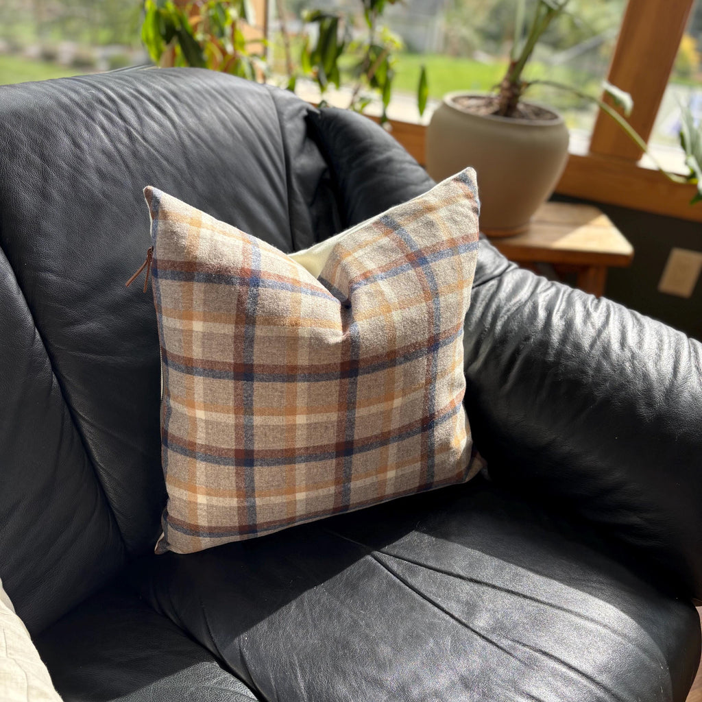 wool plaid pillow cover blue and browns fall pillow 18”20”22”24” 14x24 housewarming gift