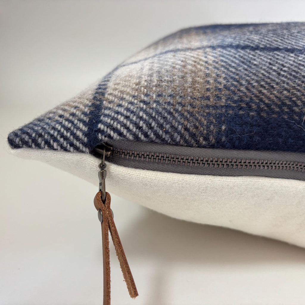 plaid pillow blue and brown wool fall pillow 18”20”22”24” 14x24 housewarming gift