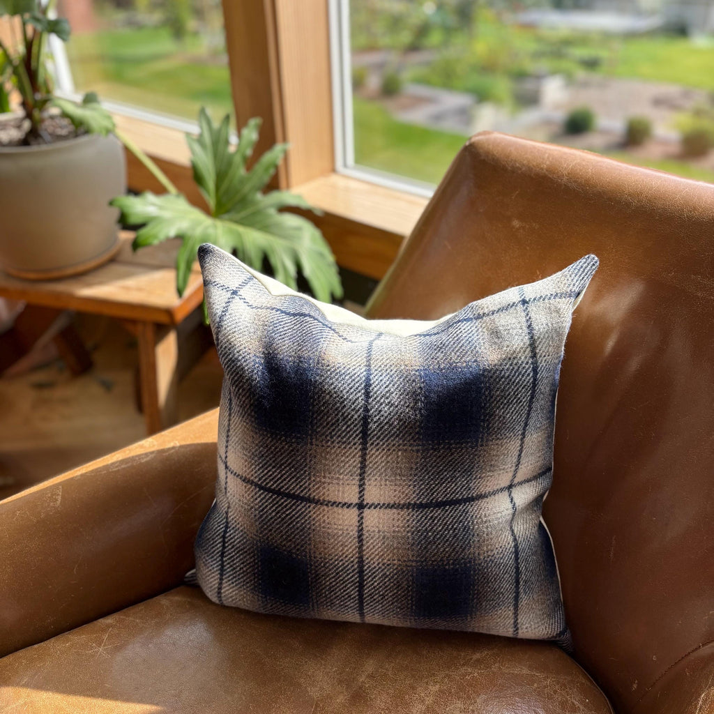 plaid pillow blue and brown wool fall pillow 18”20”22”24” 14x24 housewarming gift