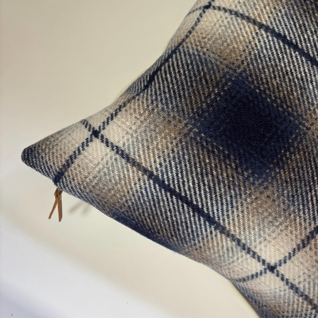 plaid pillow blue and brown wool fall pillow 18”20”22”24” 14x24 housewarming gift