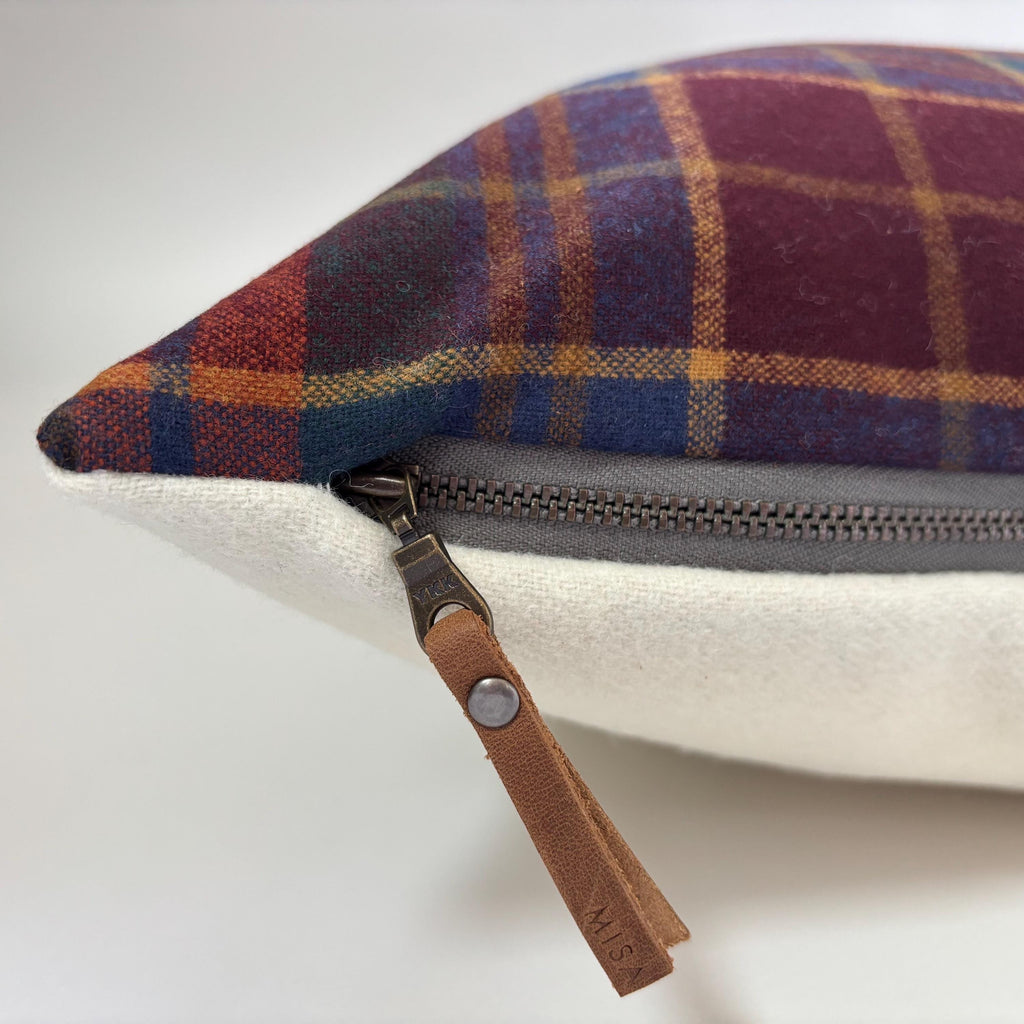 wool plaid pillow cover with reds blue and orange fall pillow 18”20”22”24” 14x24 housewarming gift