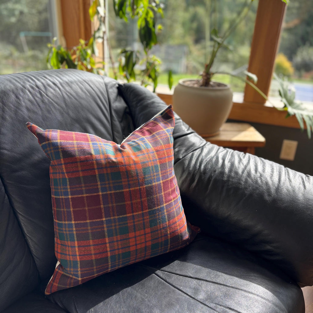 wool plaid pillow cover with reds blue and orange fall pillow 18”20”22”24” 14x24 housewarming gift