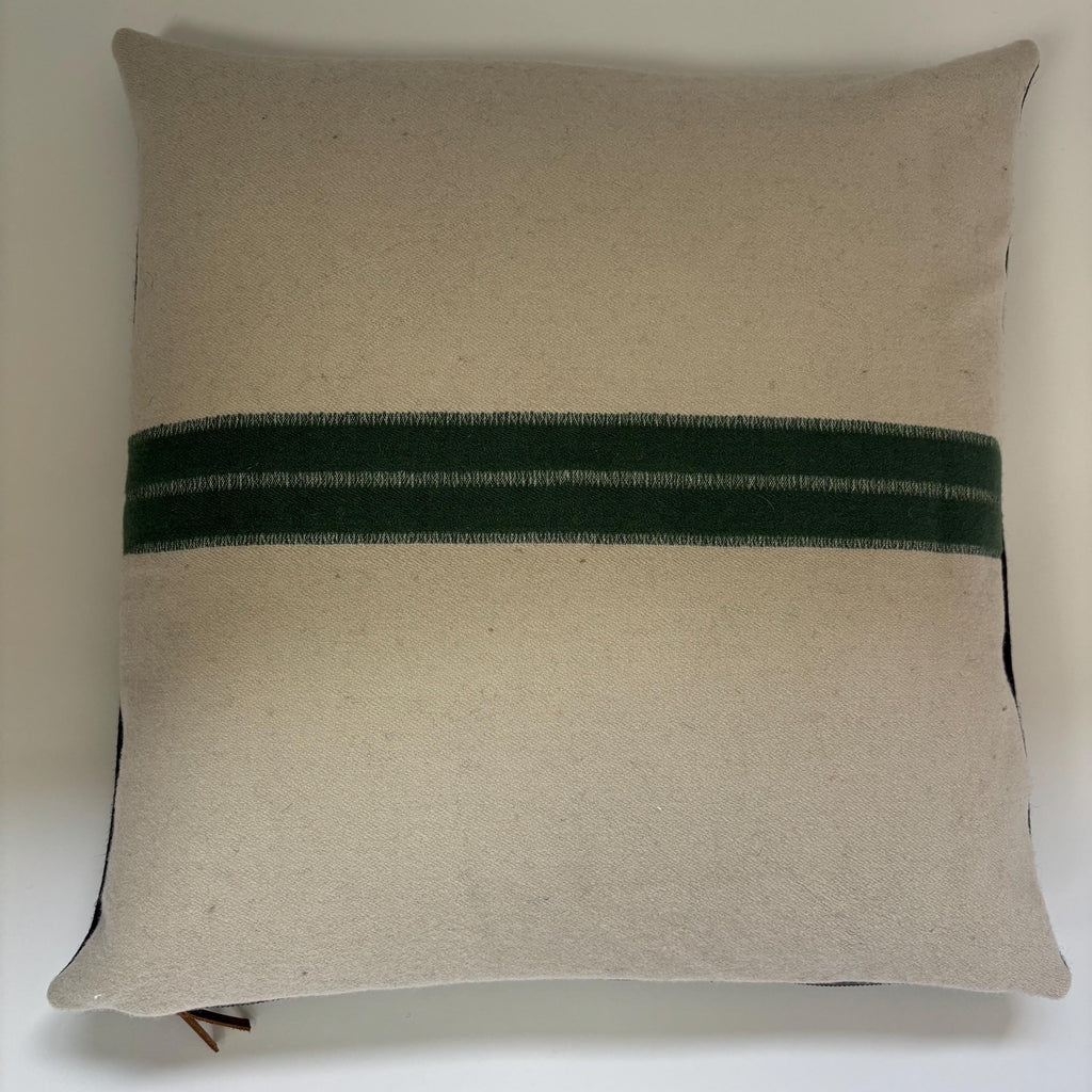 Gray wool pillow with green stripe 20” winter wool exposed zipper striped pillow housewarming gift