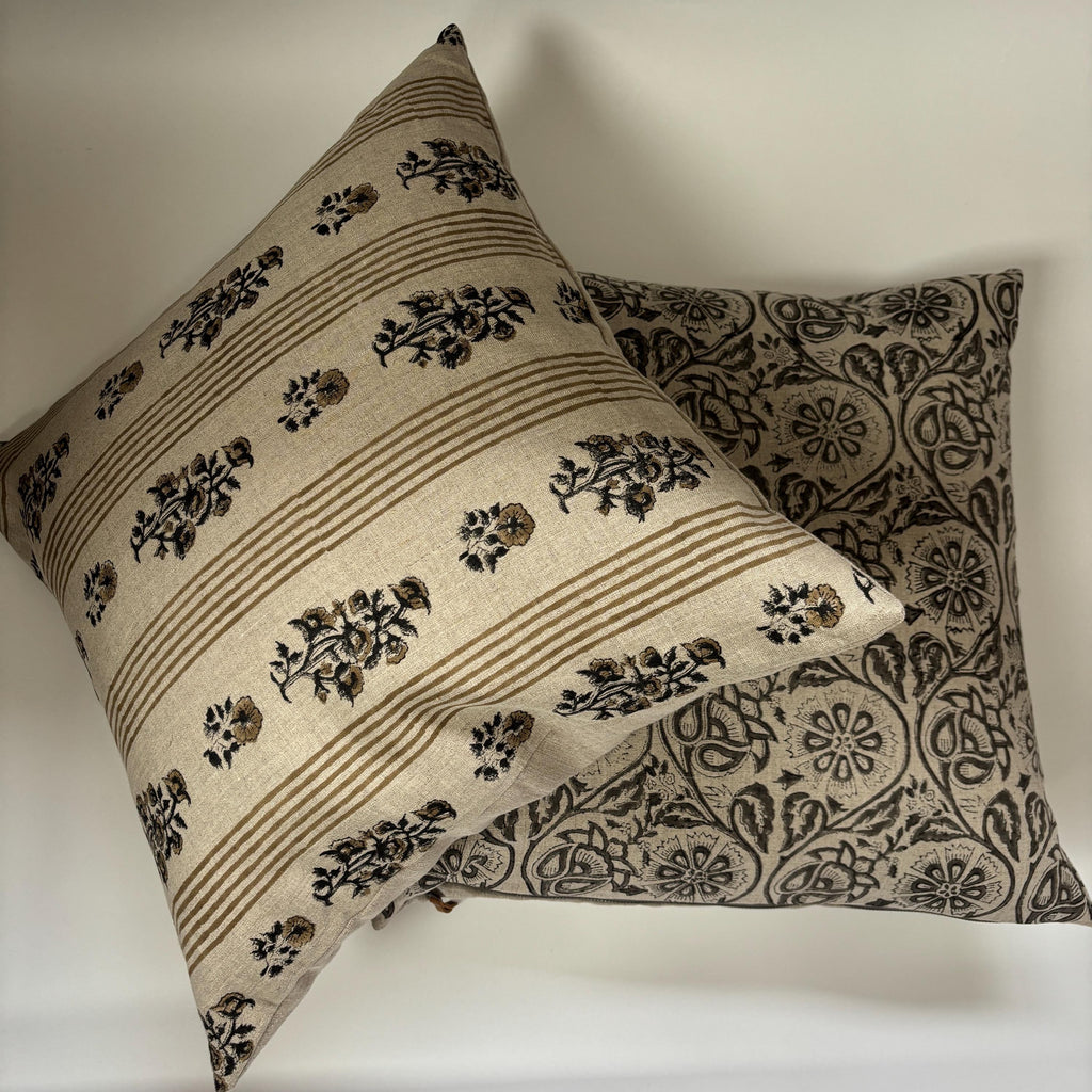 Gray floral paisley linen pillow cover exposed zipper-leather pull 14x24 20”22"24” high quality floral pillow 100% linen pillow