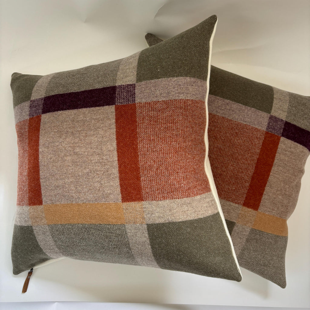 wool plaid pillow cover with green and orange pillow 18”20”22”24” 14x24 housewarming gift