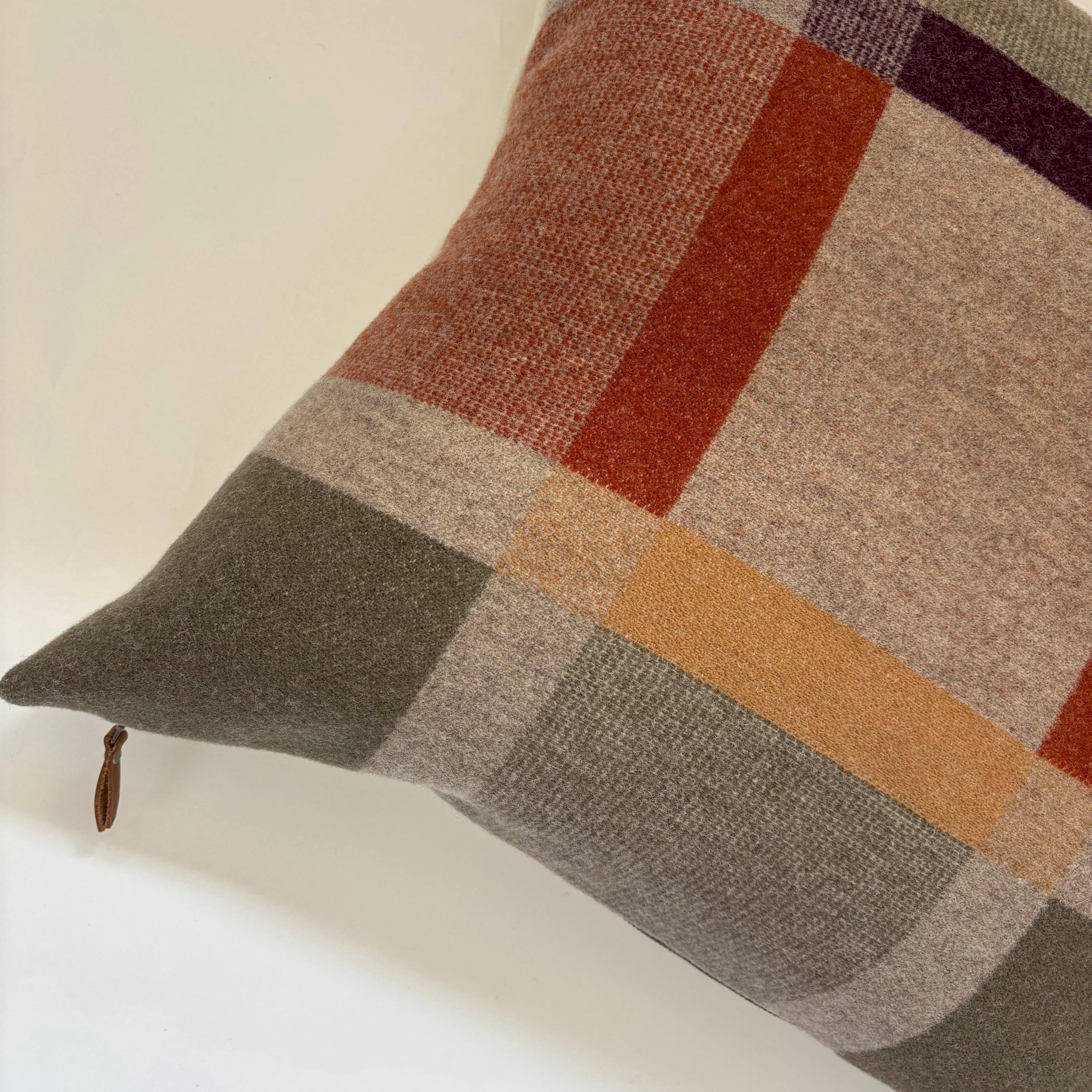 wool plaid pillow cover with green and orange pillow 18”20”22”24” 14x24 housewarming gift