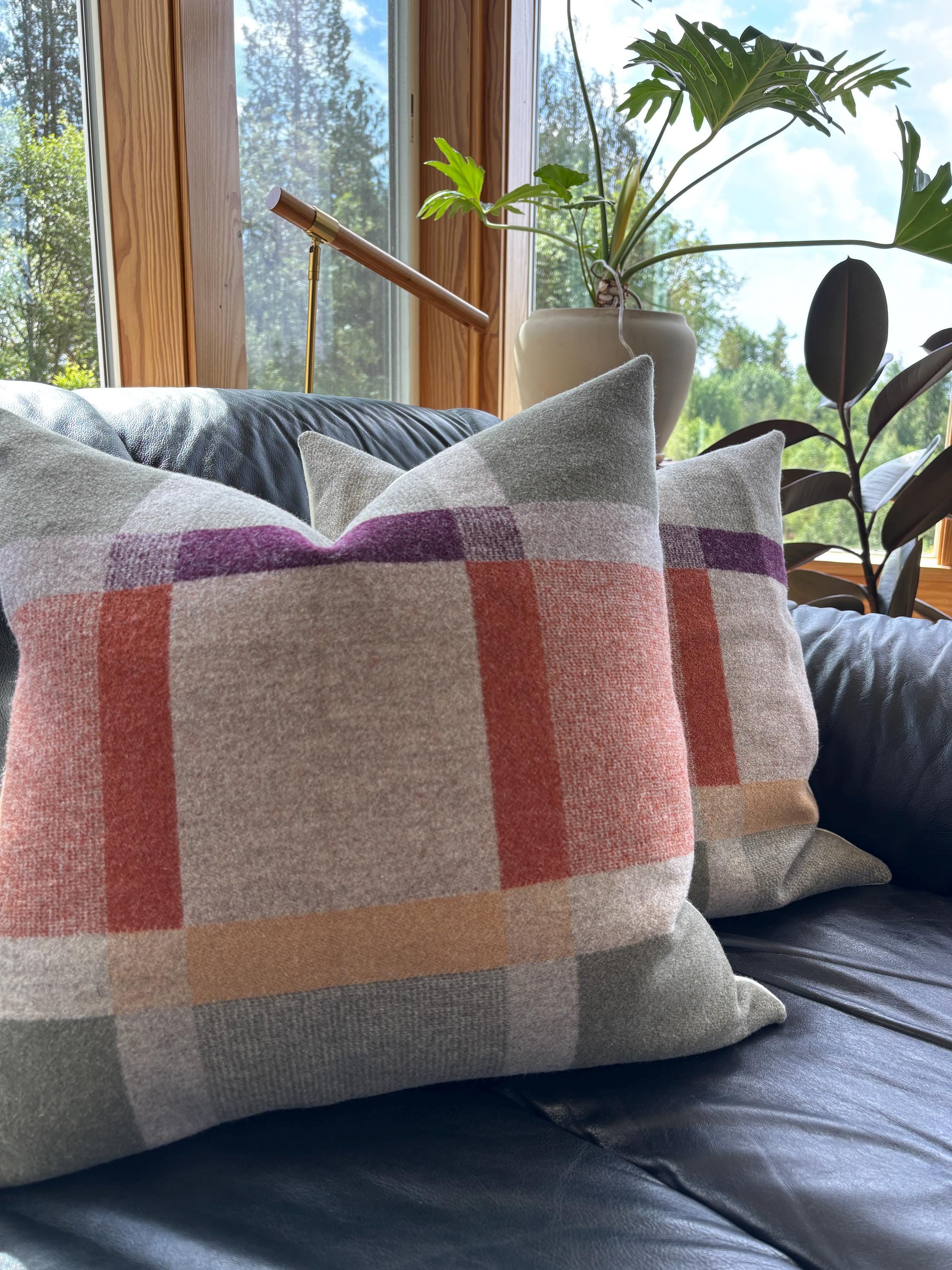 wool plaid pillow cover with green and orange pillow 18”20”22”24” 14x24 housewarming gift