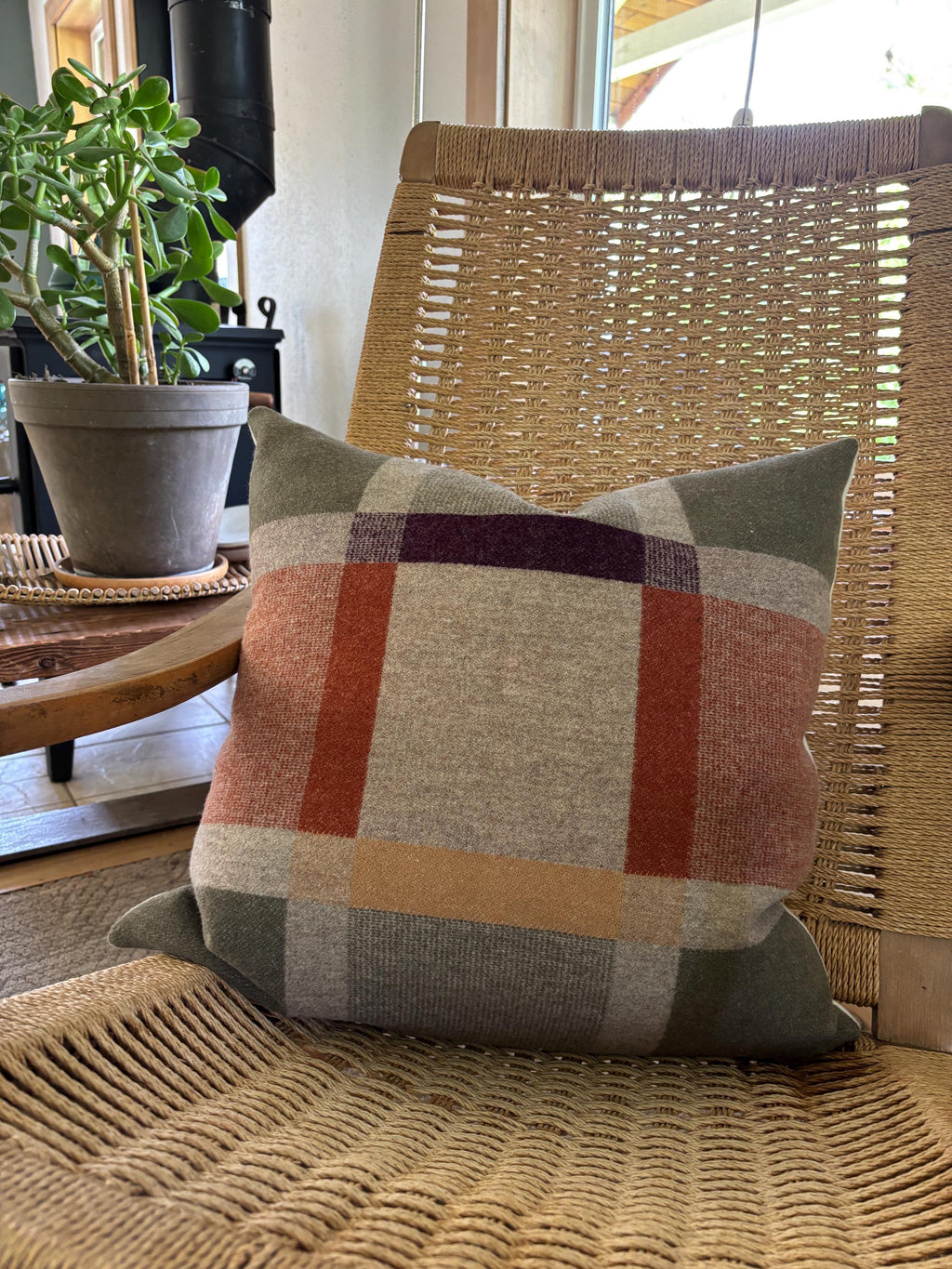 wool plaid pillow cover with green and orange pillow 18”20”22”24” 14x24 housewarming gift
