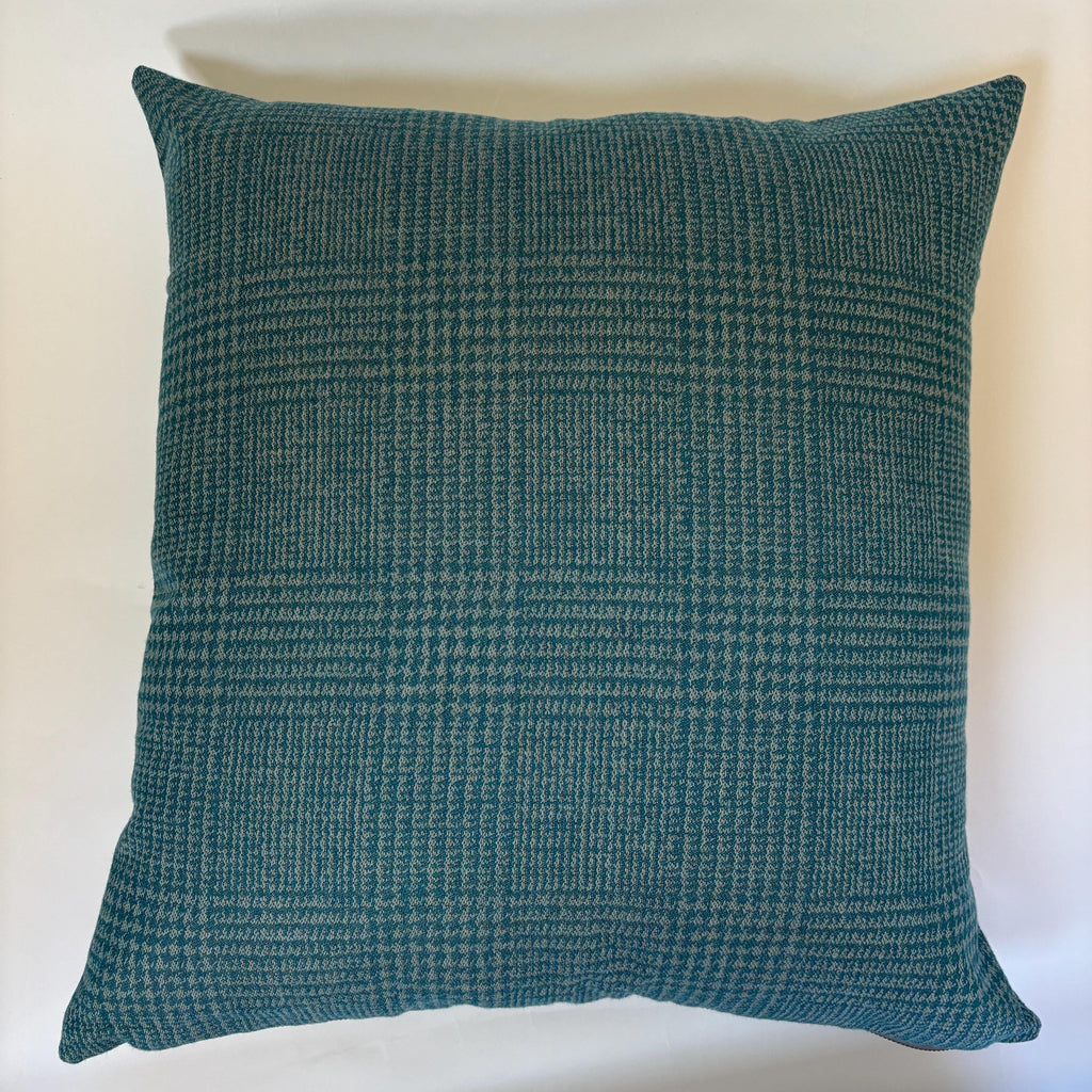 Outdoor pillow blue checked wool pillow cover exposed zipper 14x24" 20" handmade