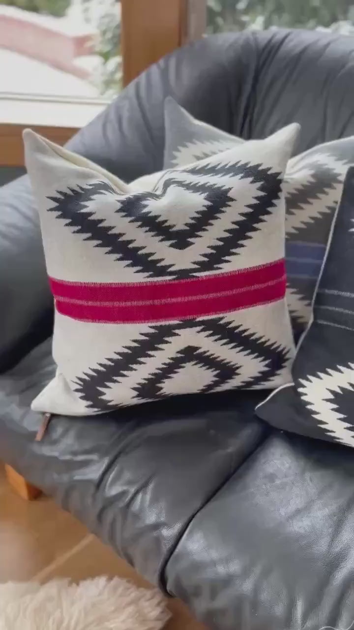 Wool Pillow Cover: Maroon Green Aztec Southwestern Design