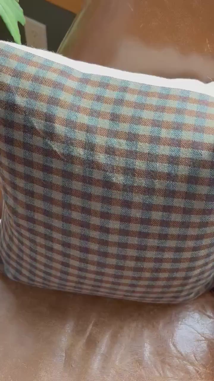 plaid pillow greens and browns wool fall pillow 18”20”22”24” 14x24 housewarming gift