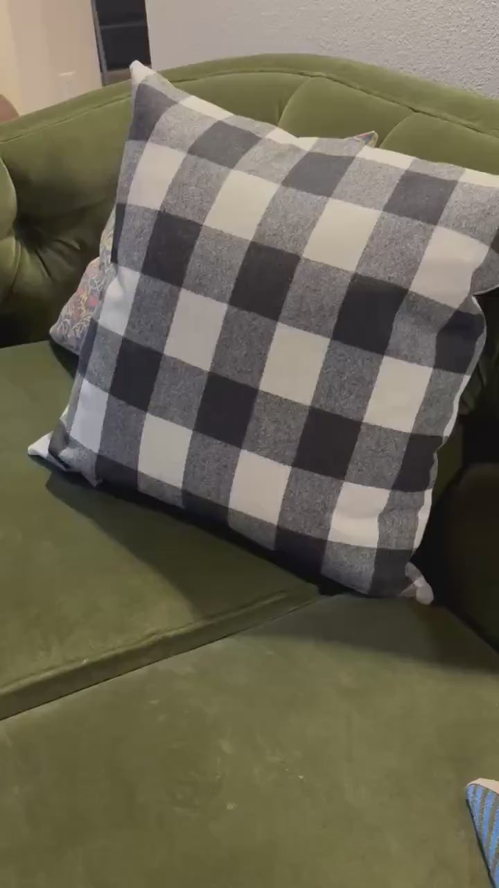 Wool Pillow Cover: Black Cream Plaid Checkered Throw Pillow