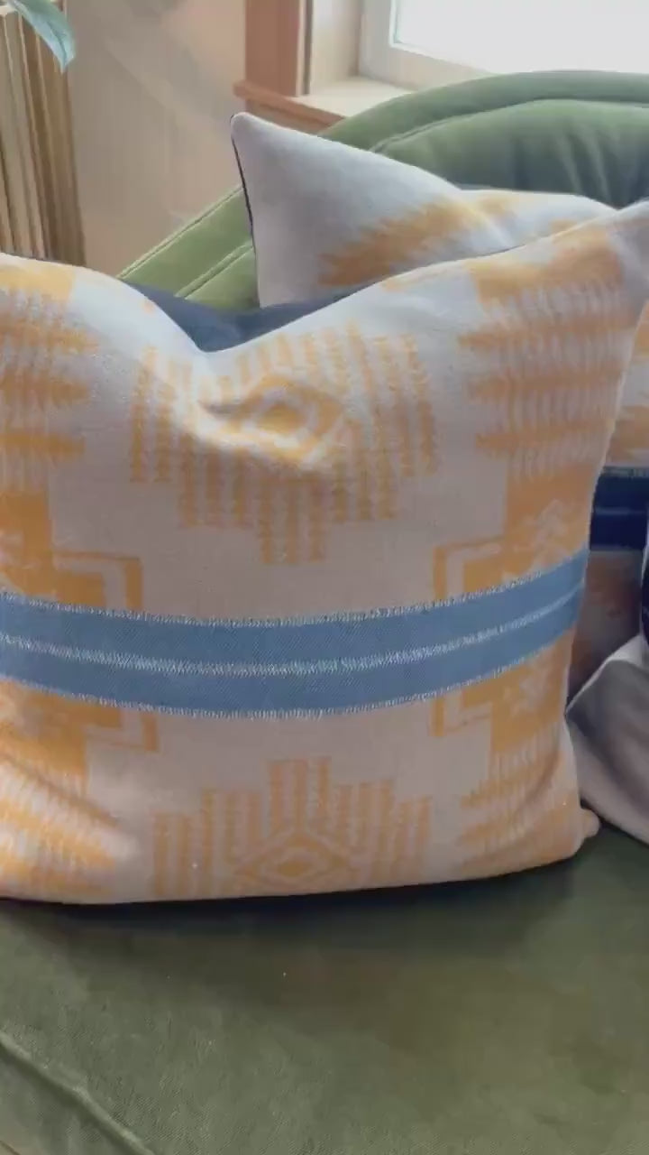 Wool Pillow Cover: Aztec Southwestern Design, Leather Pull (18x18”)