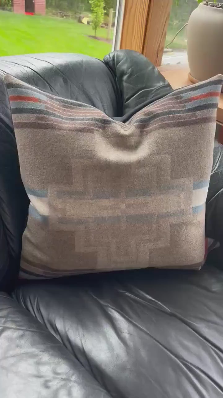 Swisscross wool Pillow Cover: Swiss Cross Stripes, Leather Pull (20" or 18")