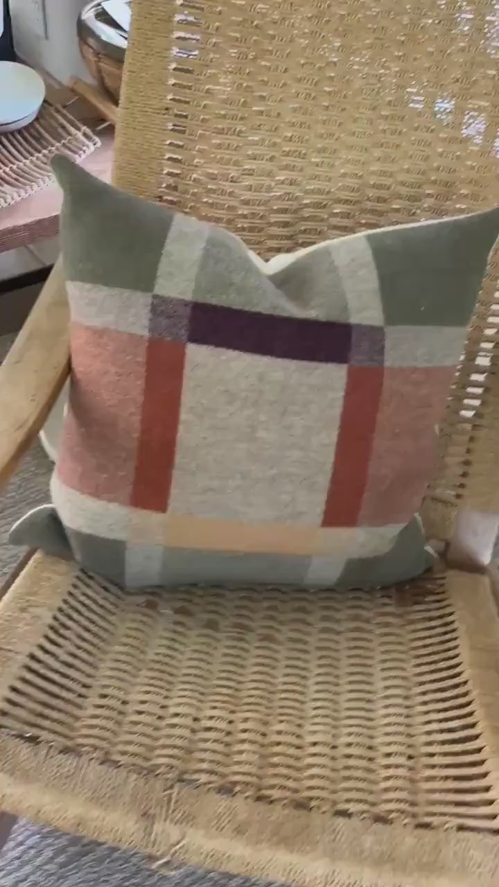 wool plaid pillow cover with green and orange pillow 18”20”22”24” 14x24 housewarming gift
