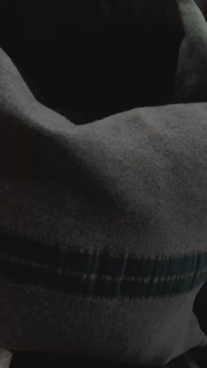 Blue striped wool pillow 18x18 exposed zipper with a leather pull housewarming winter pillow