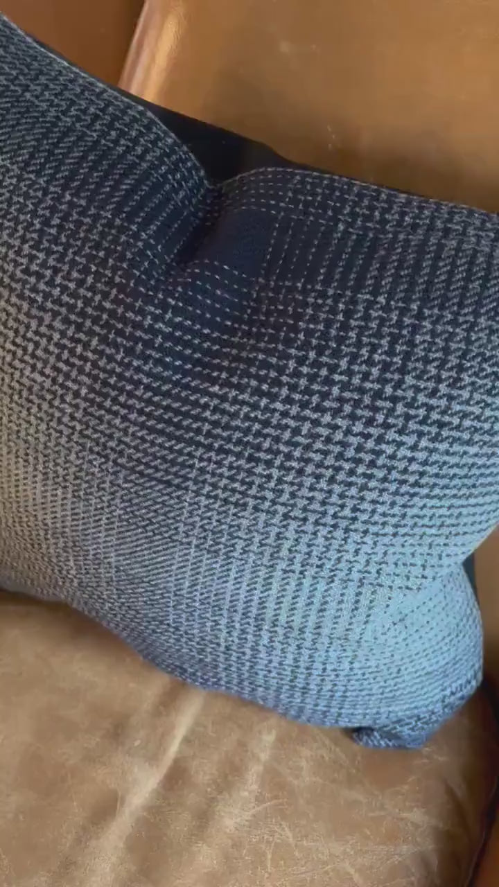 Wool Pillow Cover: Blue Plaid with Exposed Zipper