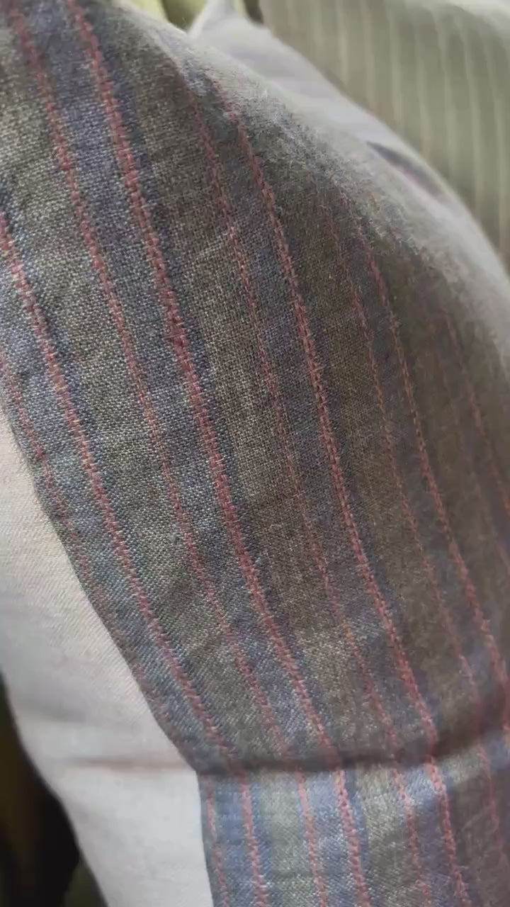 Striped Linen Pillow Cover: Green and blue with Leather Zipper Pull housewarming gift 18”20”22”24” 100 percent linen